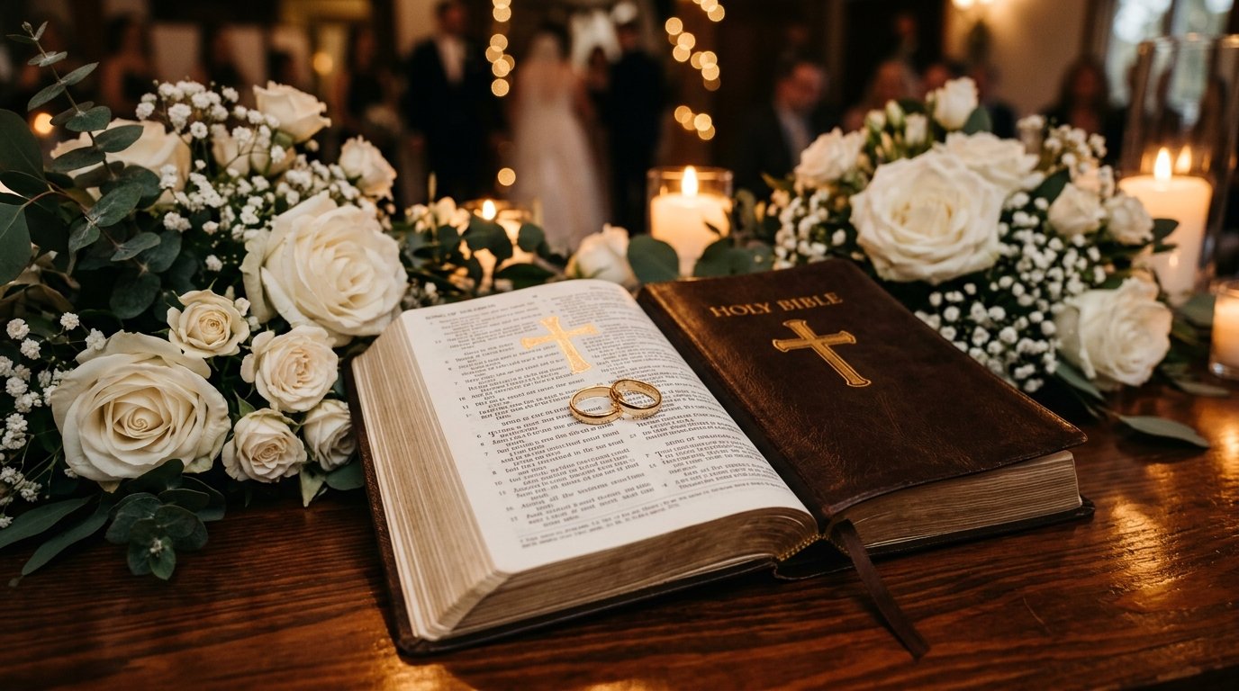 Holy Bible and Christian Wedding Rings